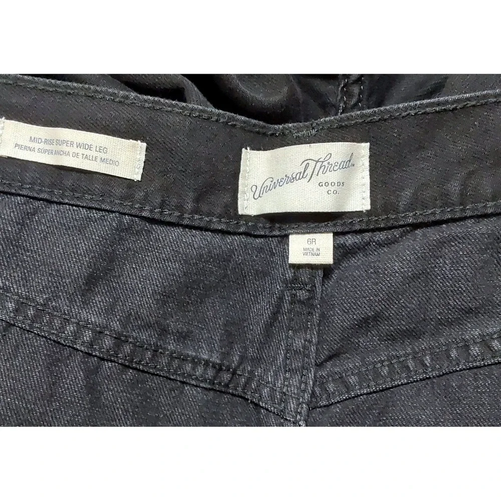Universal Thread Womens Mid Rise Super Wide Leg Jeans Black Raw Hem Size 6R